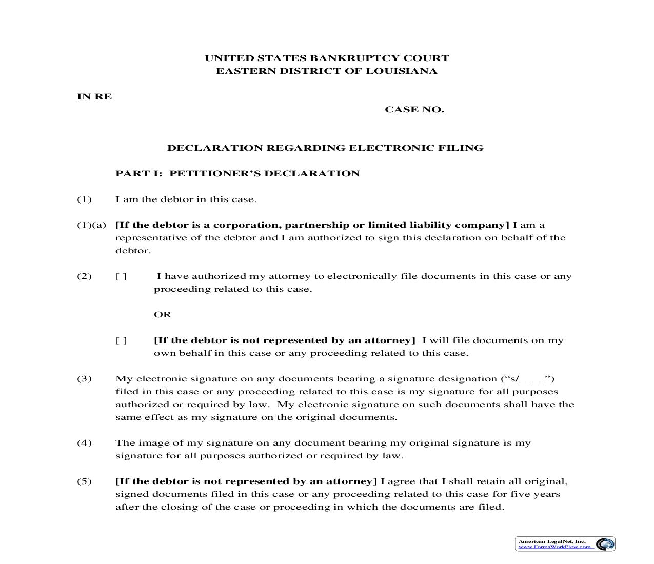 Declaration Regarding Electronic Filing | Pdf Fpdf Doc Docx | Louisiana