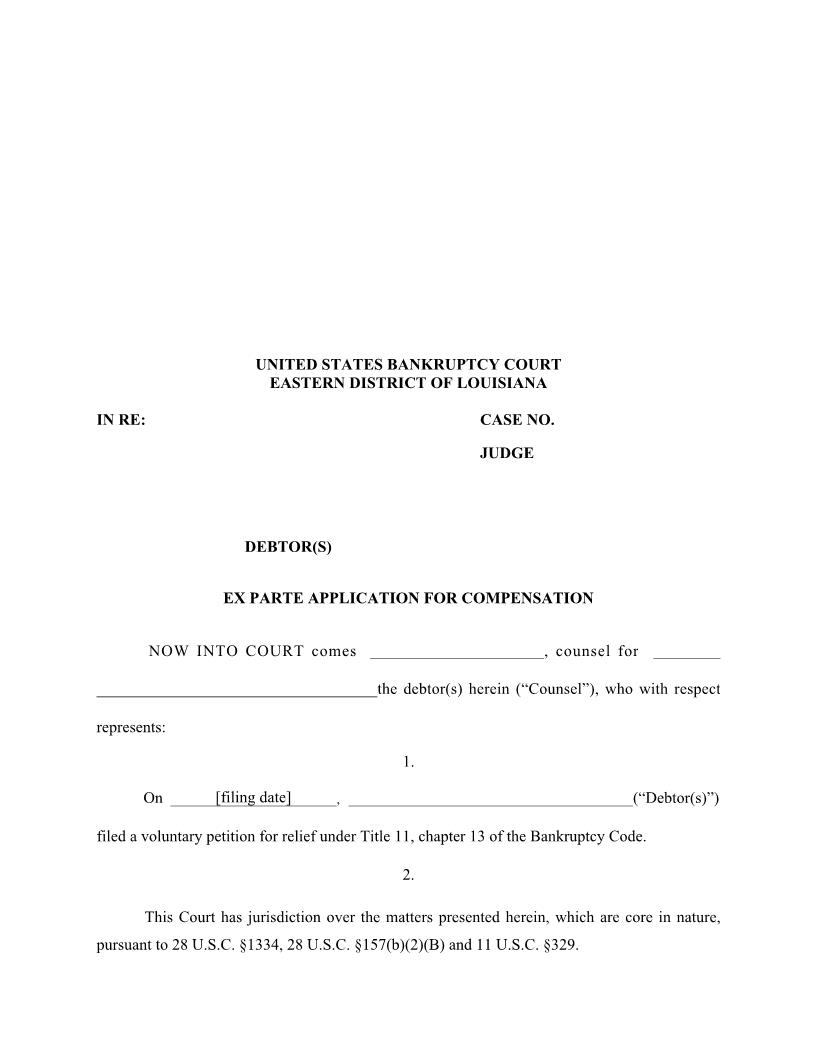 Ex Parte Application For Compensation {Ch13) {LAEB EXAC_13} | Pdf Fpdf Docx | Louisiana