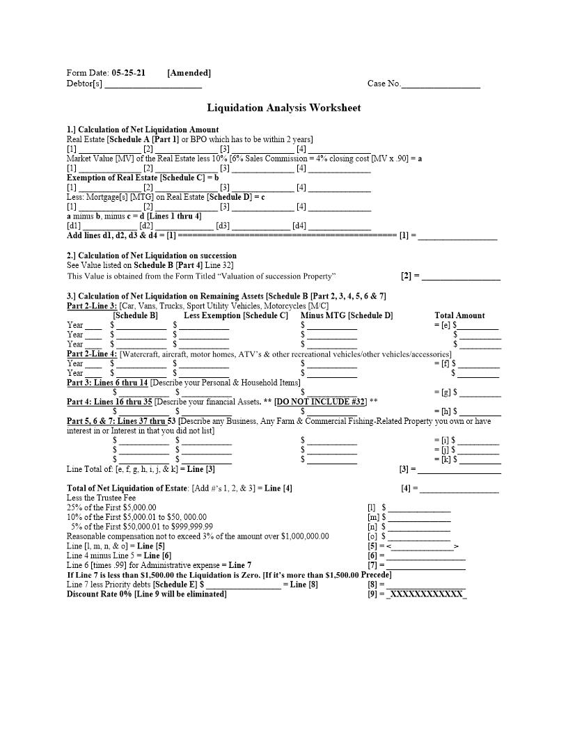 Liquidation Analysis Worksheet With Table And Valuation Of Succession Property {LAEB LAW} | Pdf Fpdf Docx | Louisiana