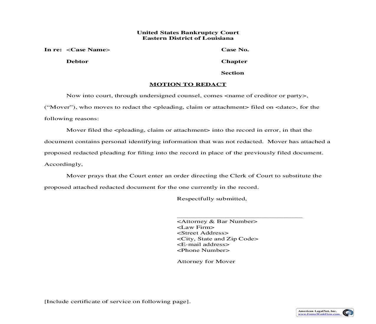 Motion To Redact | Pdf Fpdf Doc Docx | Louisiana