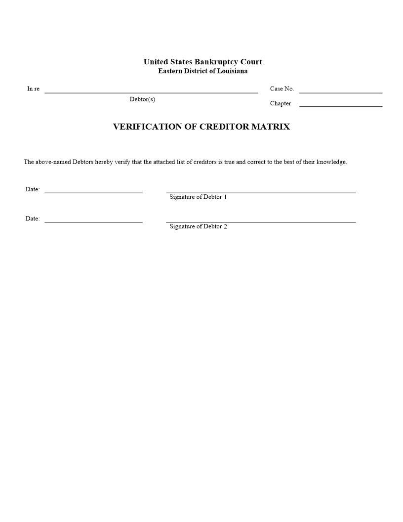 Verification Of Creditor Matrix {LAEB VCM} | Pdf Fpdf Docx | Louisiana