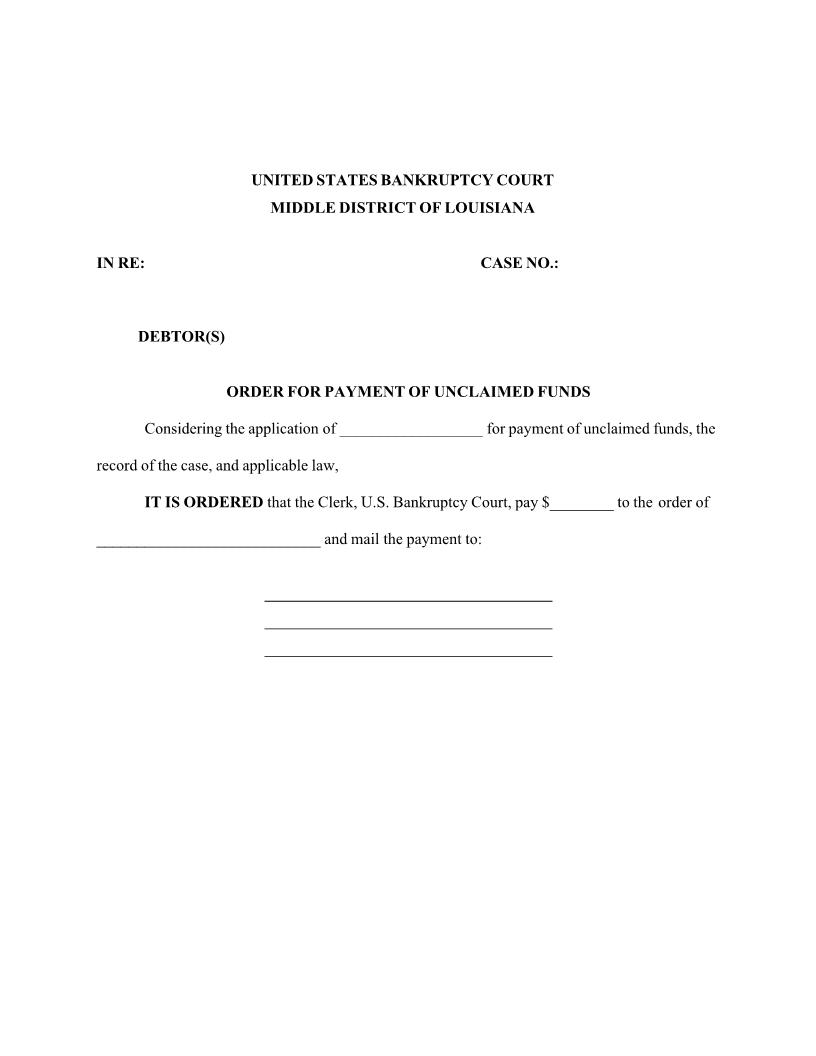 (Proposed) Order For Payment Of Unclaimed Funds {LAMB POPUF} | Pdf Fpdf Docx | Louisiana
