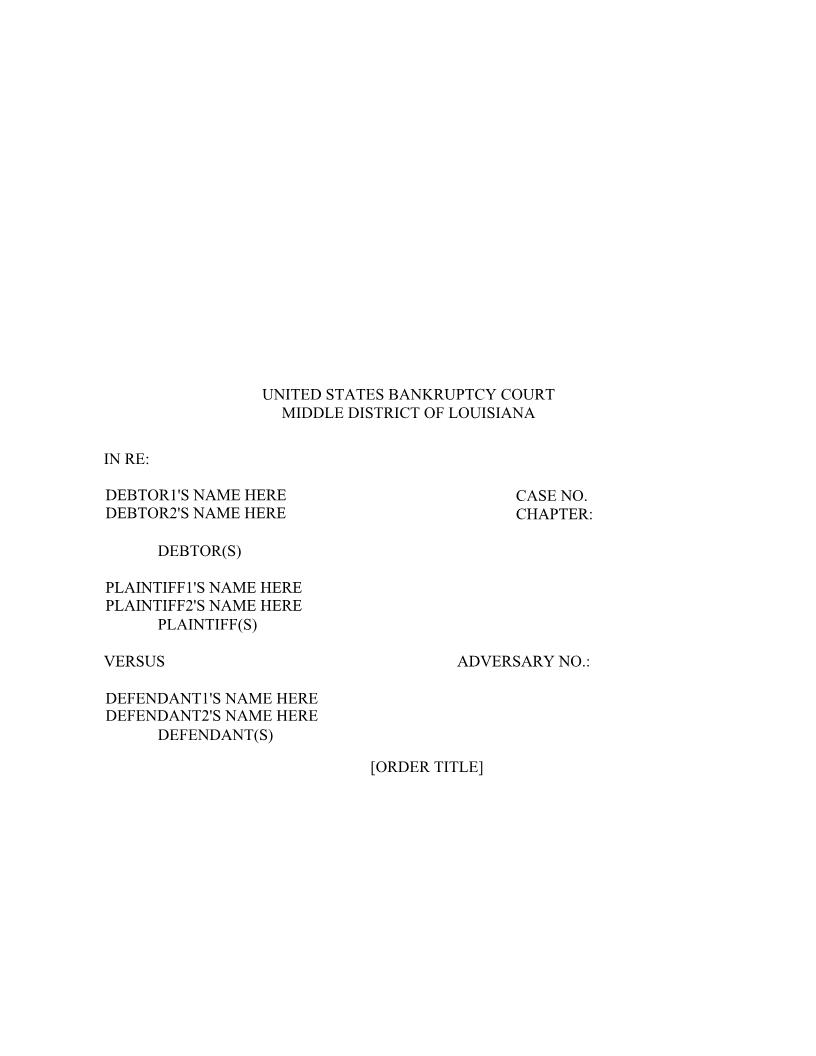 Adversary Order Caption Template {LAMB AOCT} | Pdf Fpdf Docx | Louisiana