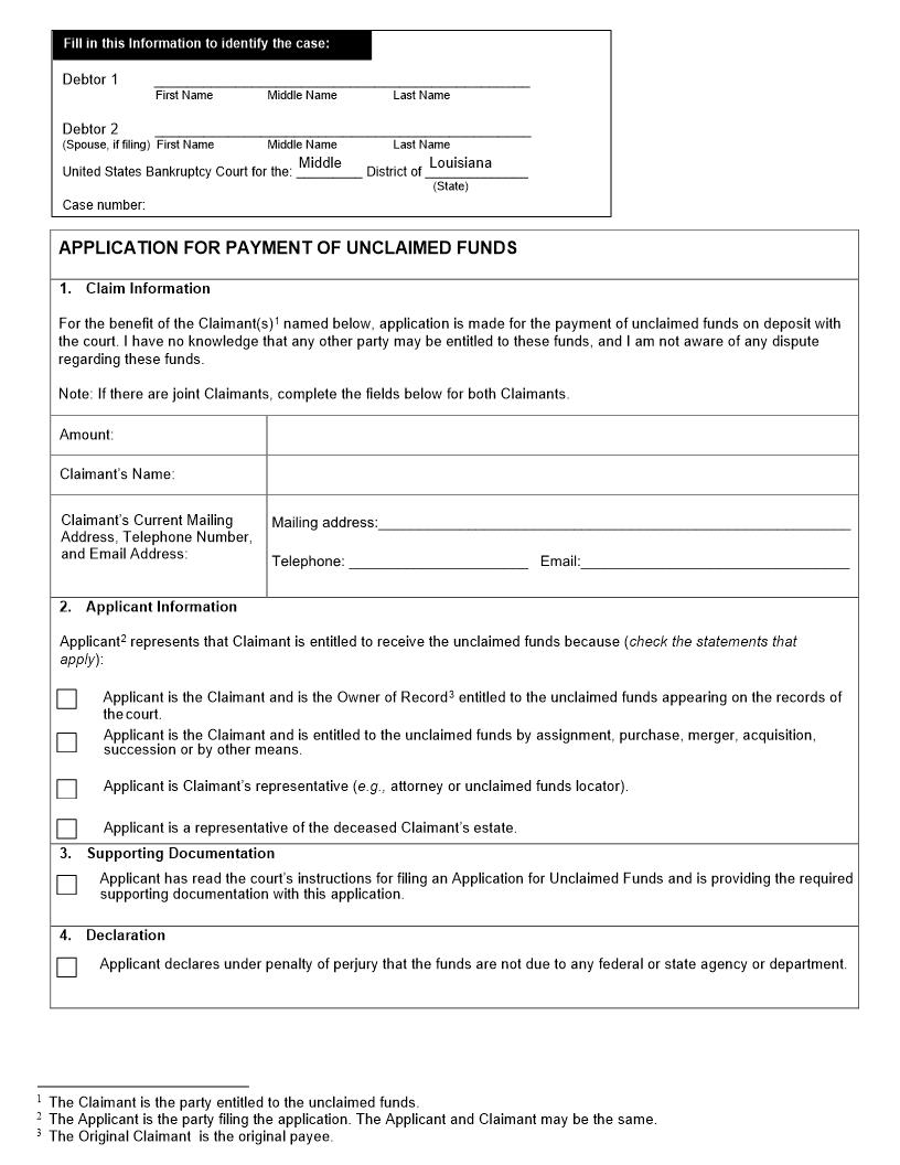 Appilcation For Payment Of Unclaimed Funds {LAMB APUF} | Pdf Fpdf Docx | Louisiana