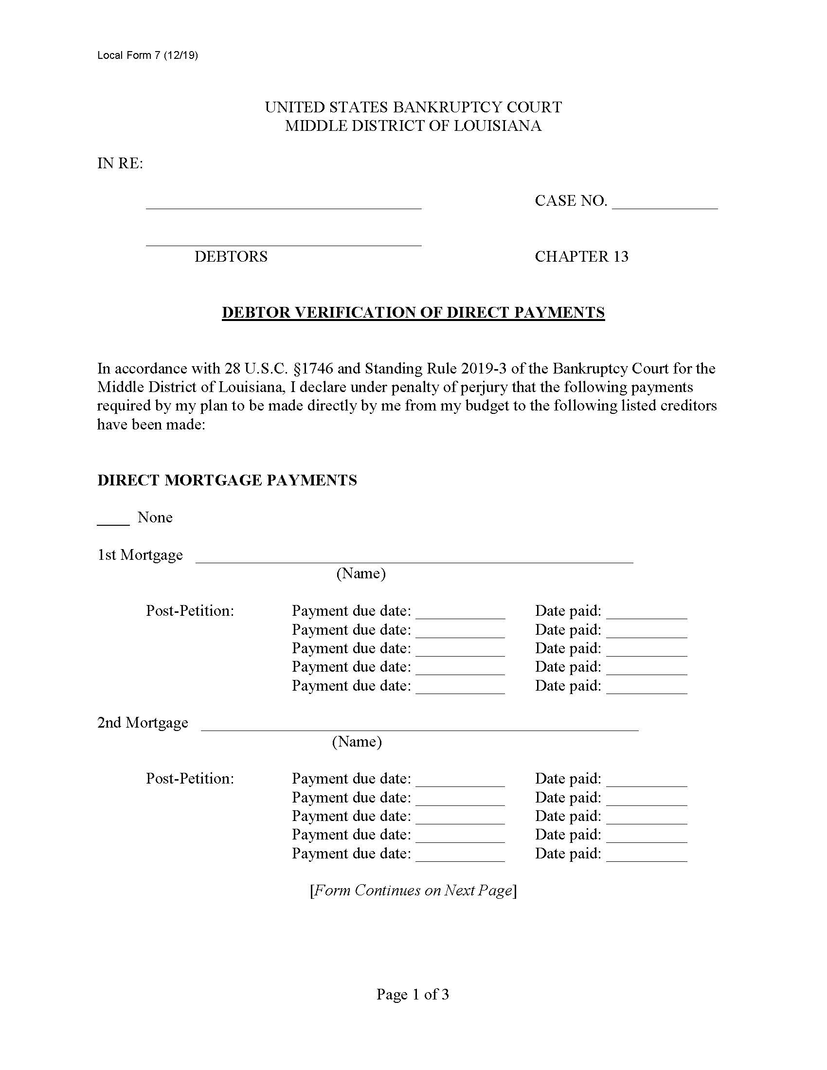 Debtor Verification Of Direct Payments {7} | Pdf Fpdf Doc Docx | Louisiana