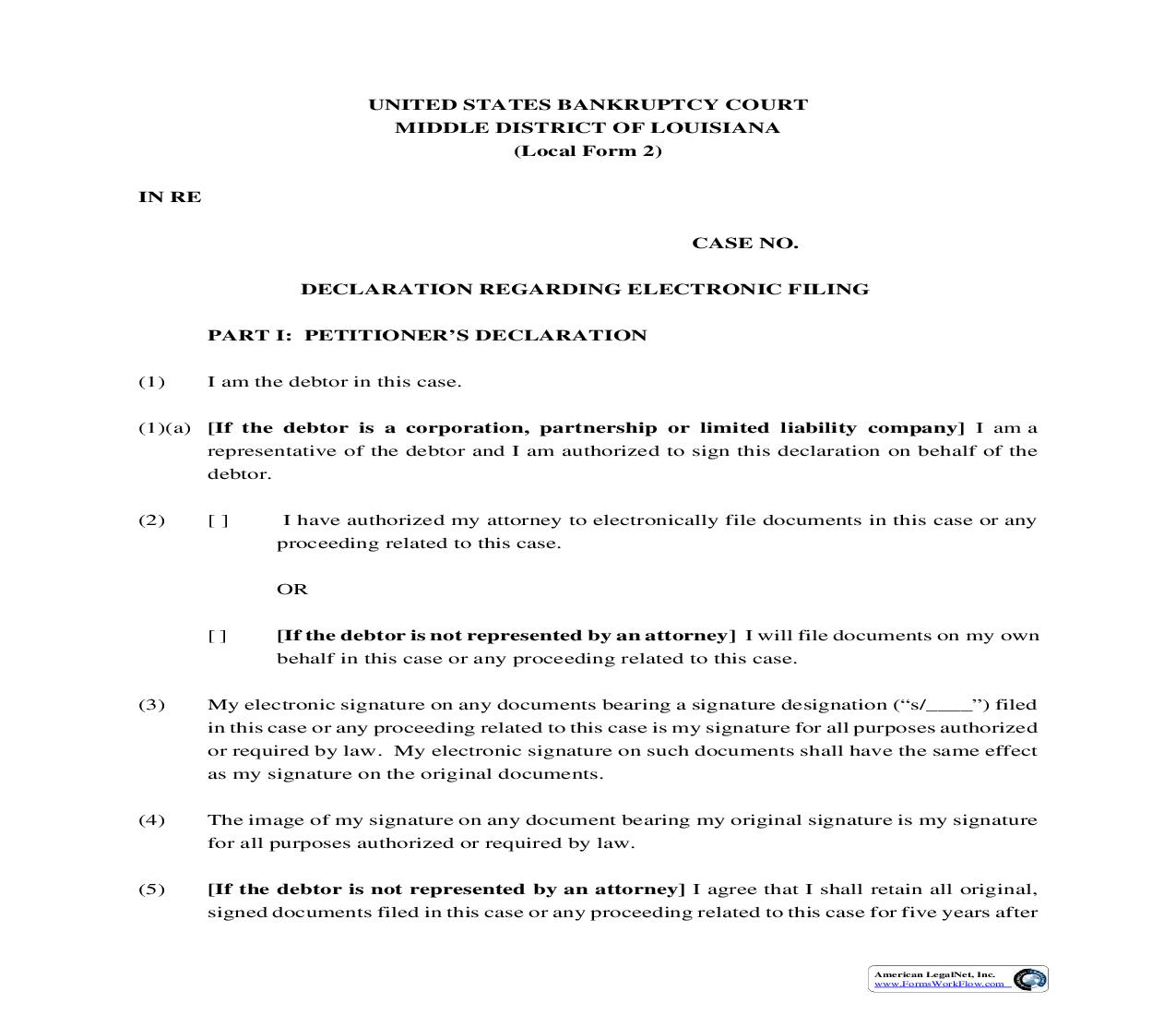 Declaration Regarding Electronic Filing {2} | Pdf Fpdf Doc Docx | Louisiana