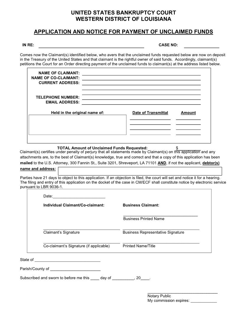 Application And Notice For Payment Of Unclaimed Funds {LAWB ANPUF} | Pdf Fpdf Docx | Louisiana