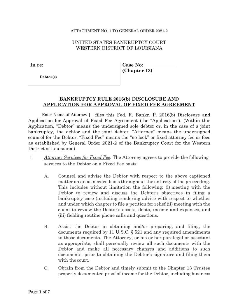 Bankruptcy Rule 2016(b) Disclosure And Approval Fixed Fee Agreement | Pdf Fpdf Docx | Louisiana