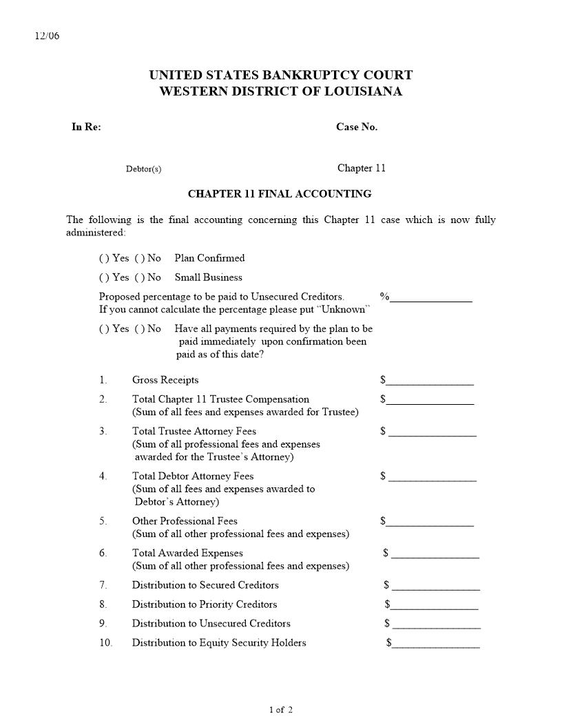 Chapter 11 Final Accounting {LAWB Ch11-FA} | Pdf Fpdf Docx | Louisiana