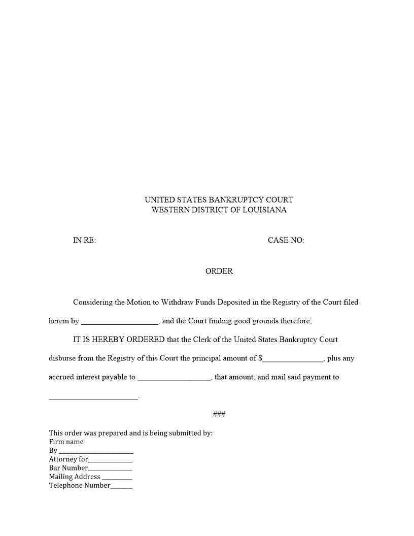 Order (Granting Motion To WIthddraw Registry Funds) | Pdf Fpdf Docx | Louisiana