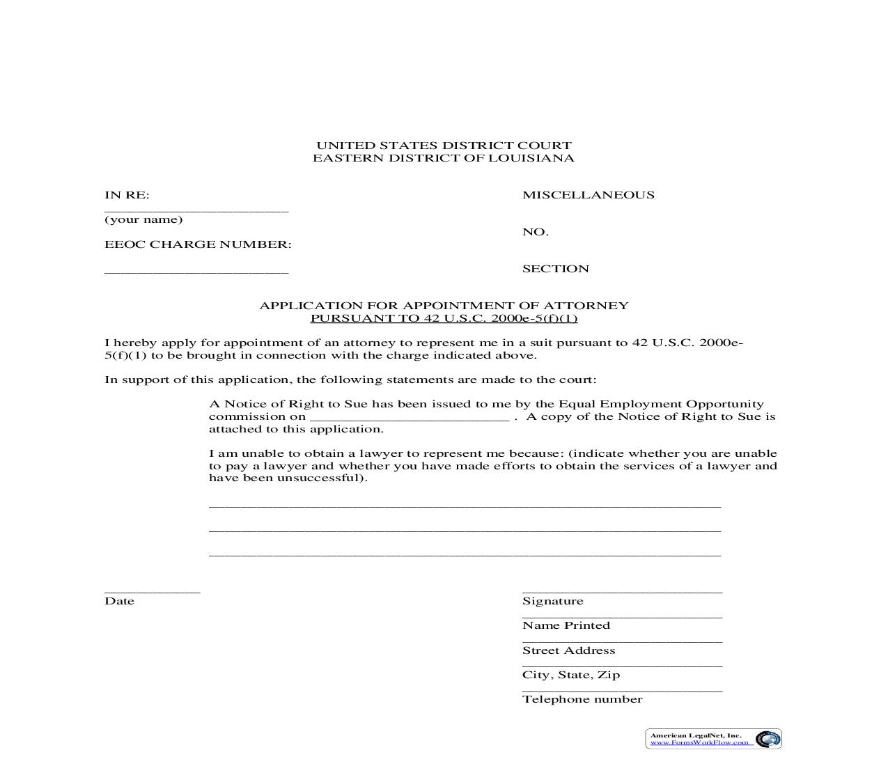 Appointment Of Attorney (EEOC Charge) Packet | Pdf Fpdf Doc Docx | Louisiana