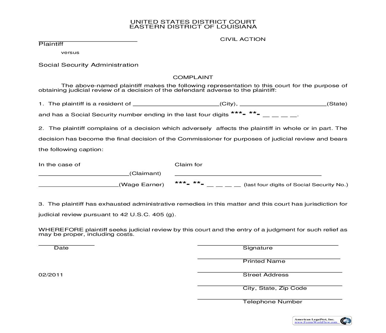 Complaint (Social Security) | Pdf Fpdf Doc Docx | Louisiana