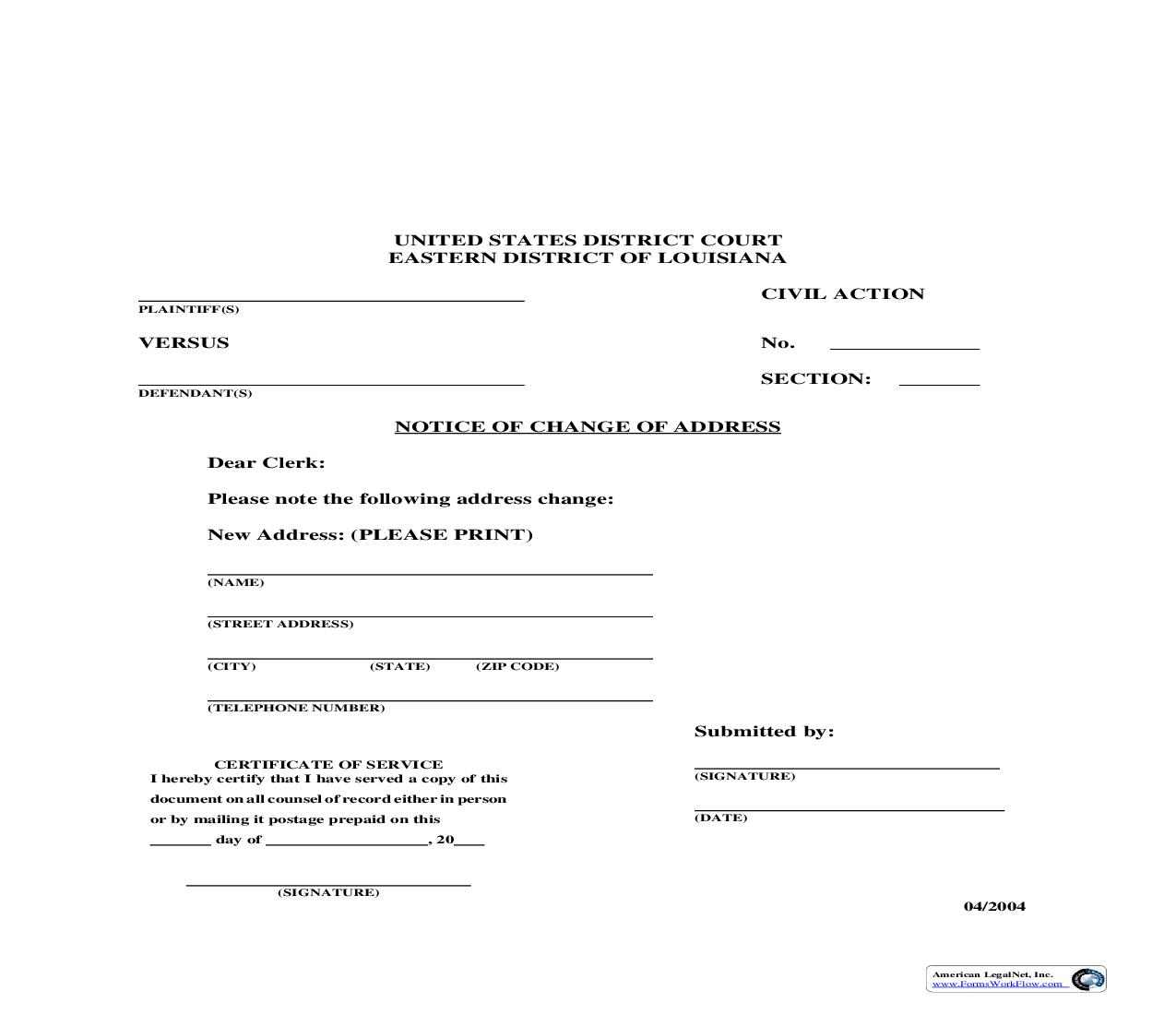 Notice Of Change Of Address | Pdf Fpdf Doc Docx | Louisiana