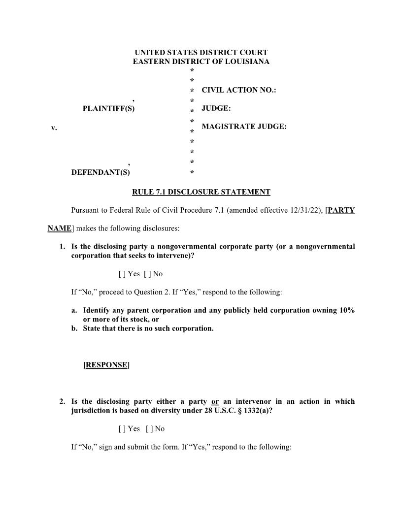 Rule 7.1 Disclosure Statement {LAED R7.1DS} | Pdf Fpdf Doc Docx | Louisiana