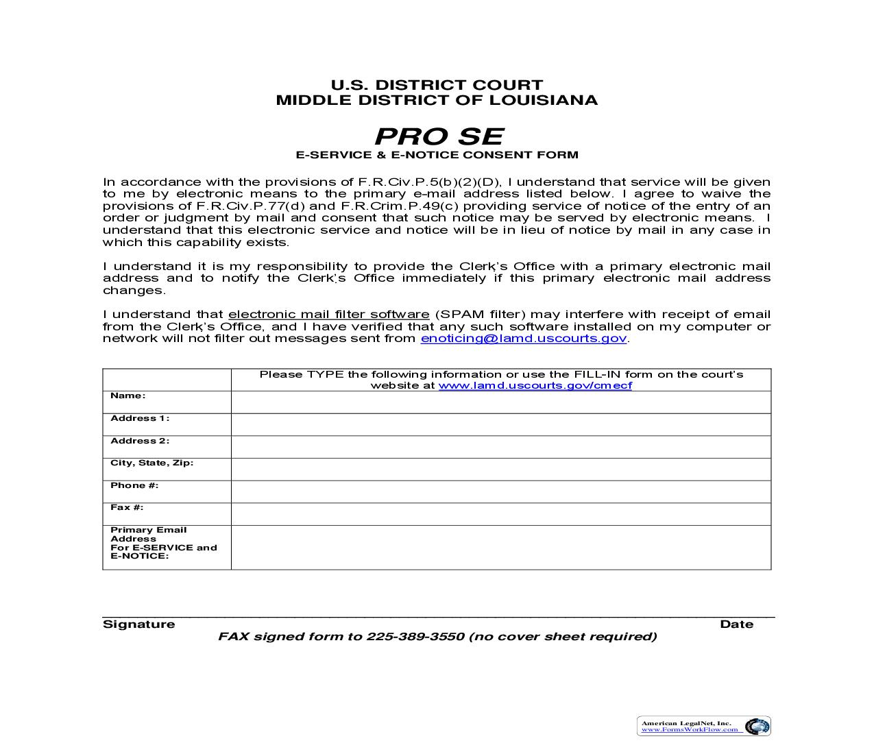 E-Service And E-Notice Consent Form | Pdf Fpdf Doc Docx | Louisiana