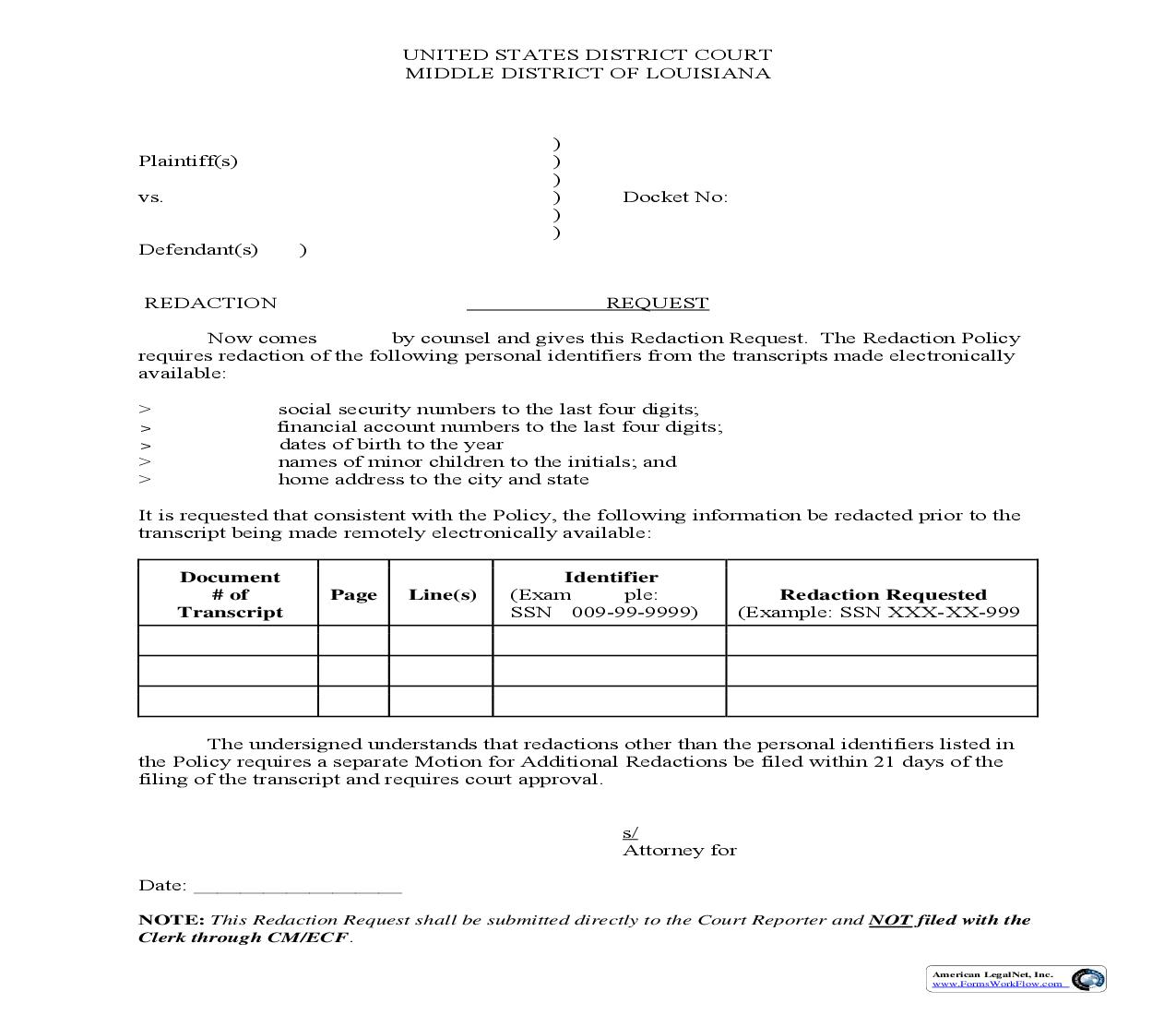 Redaction Request | Pdf Fpdf Doc Docx | Louisiana