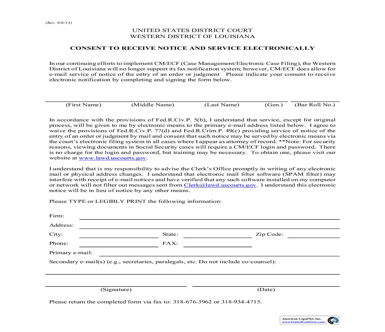 Consent To Receive Notice And Service Electronically | Pdf Fpdf Doc Docx | Louisiana