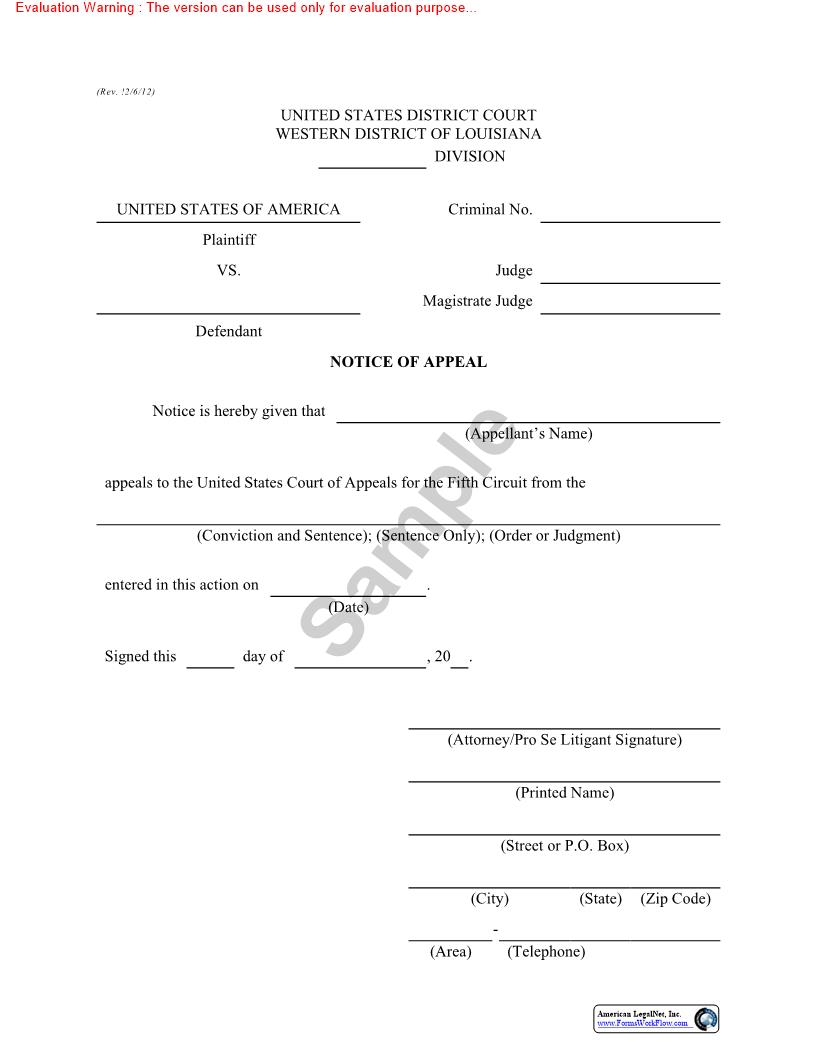 Notice Of Appeal (Criminal) | Pdf Fpdf Doc Docx | Louisiana