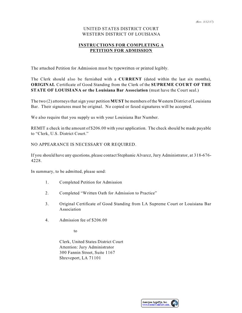 Petition For Admission | Pdf Fpdf Docx | Louisiana