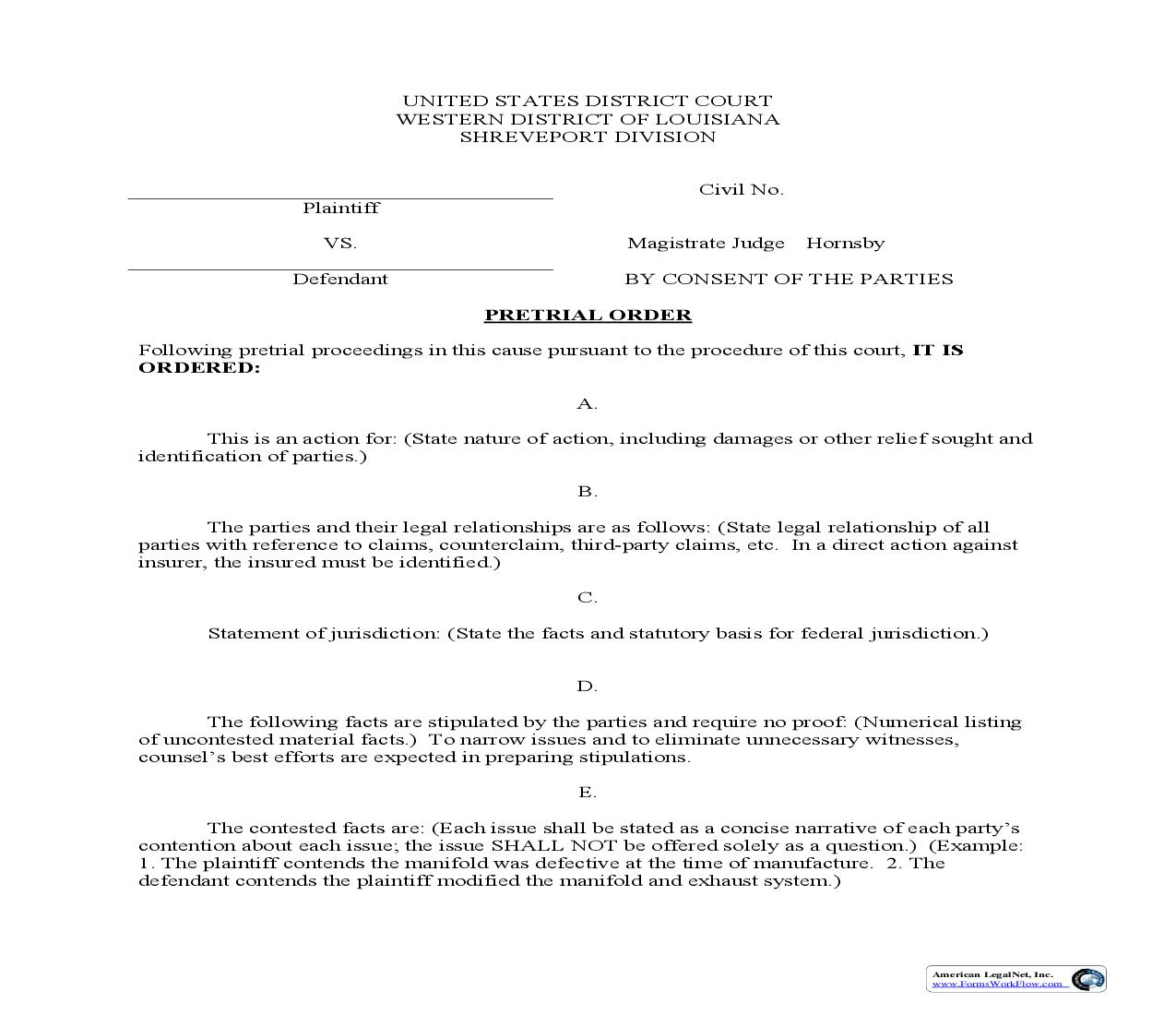 Pretrial Order (Mag. Judge Hornsby) | Pdf Fpdf Doc Docx | Louisiana