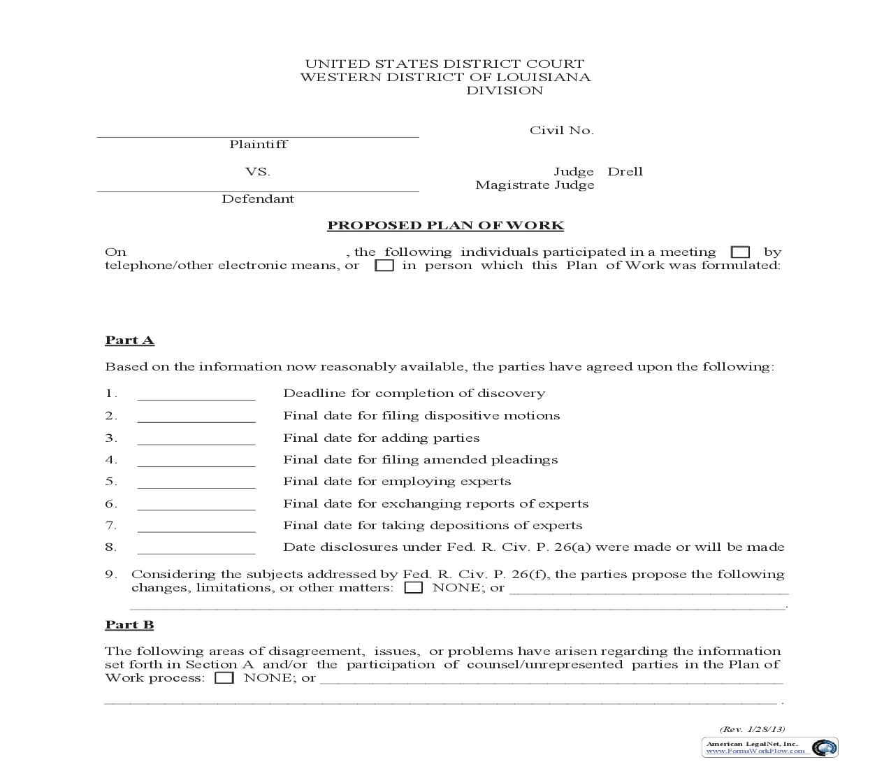 Proposed Plan Of Work And Order (Judge Drell) | Pdf Fpdf Doc Docx | Louisiana