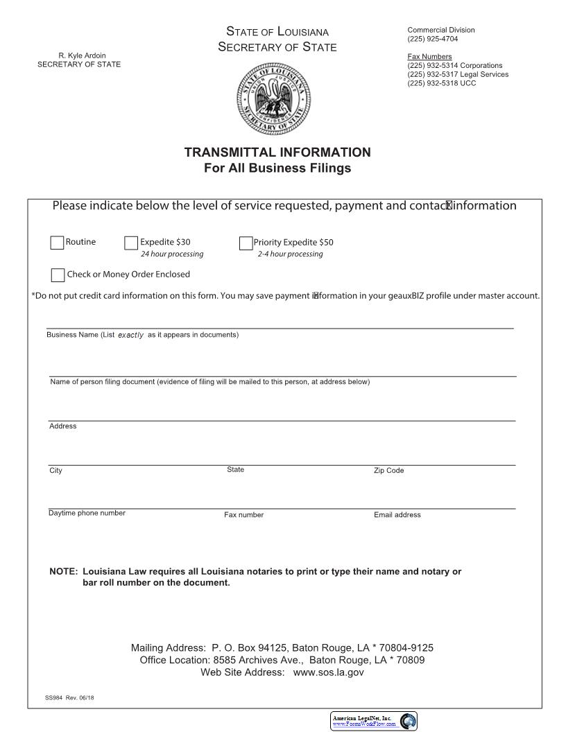 Transmittal Information {984} | Pdf Fpdf Docx | Louisiana