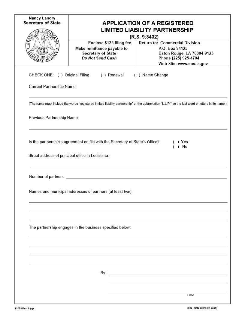 Application Of Registered Limited Liability Partnership {975} | Pdf Fpdf Docx | Louisiana