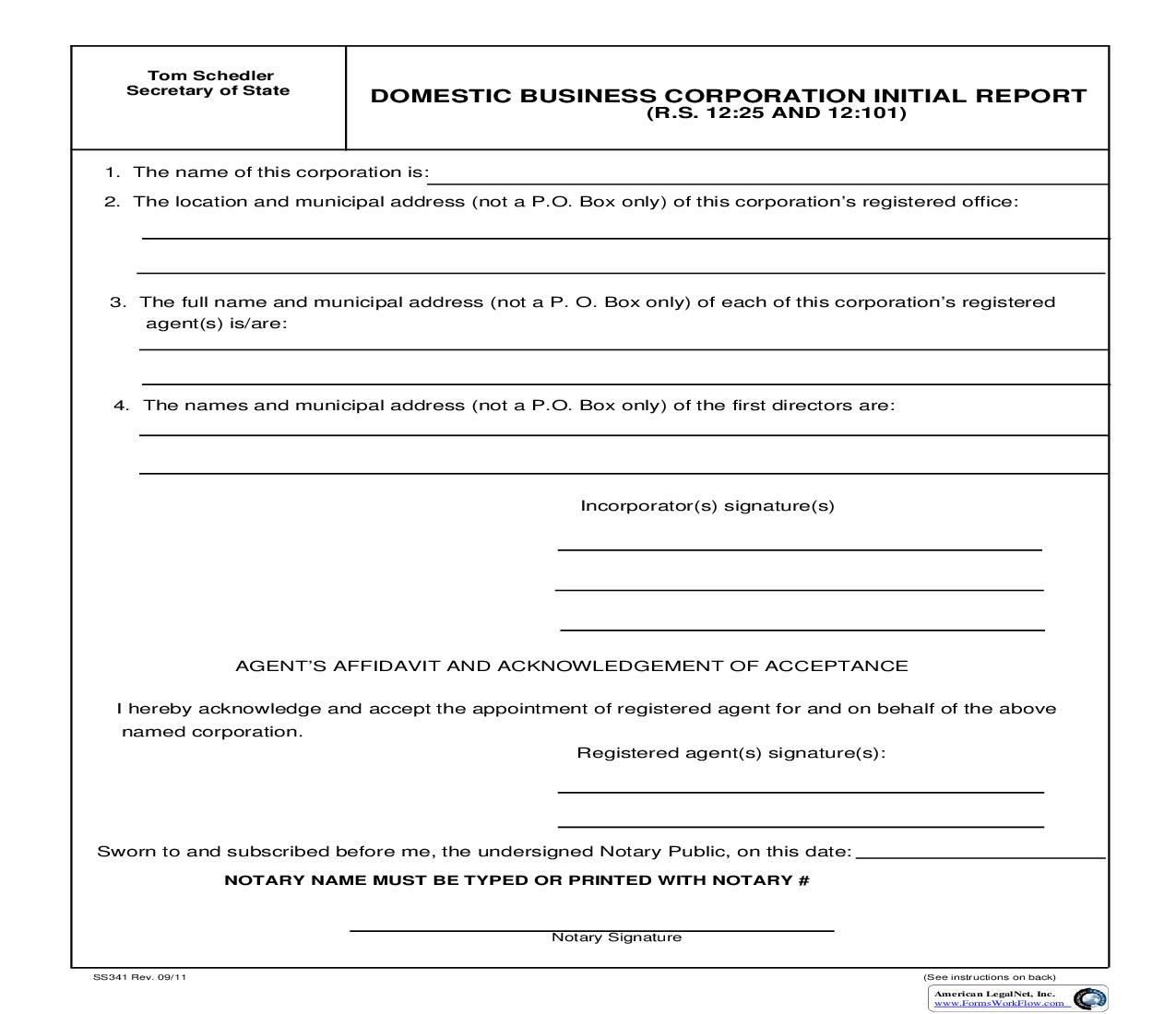Domestic Business Corporation Initial Report {341} | Pdf Fpdf Doc Docx | Louisiana