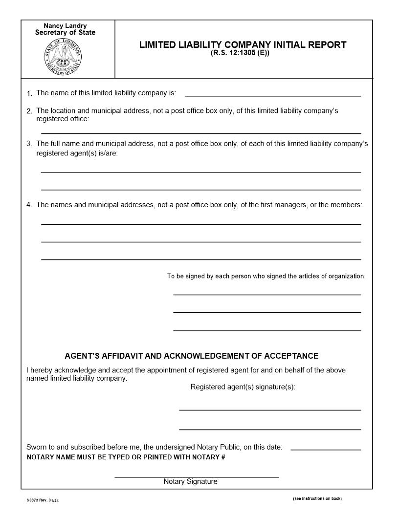 Limited Liability Company Initial Report {973} | Pdf Fpdf Docx | Louisiana