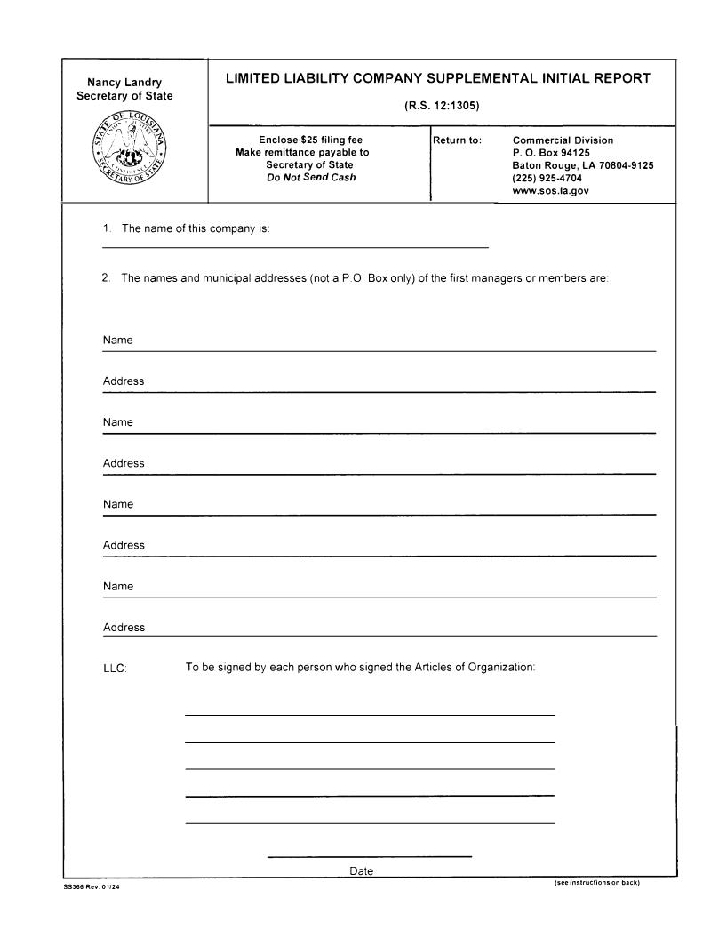 Corporation Or Limited Liability Company Supplemental Initial Report {366} | Pdf Fpdf Docx | Louisiana