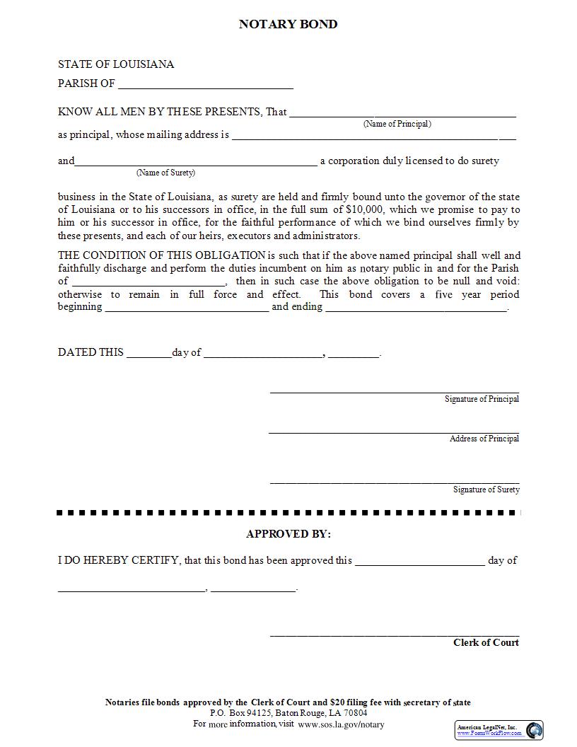 Notary Surety Bond | Pdf Fpdf Docx | Louisiana