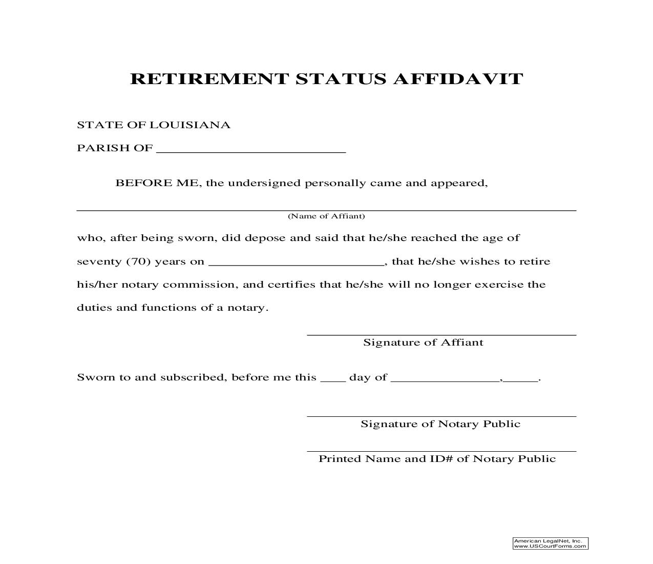 Retirement Status Affidavit | Pdf Fpdf Doc Docx | Louisiana