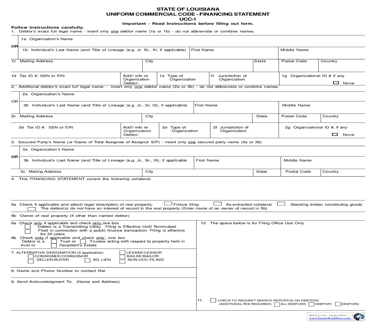 UCC Financing Statement {UCC1} | Pdf Fpdf Doc Docx | Louisiana