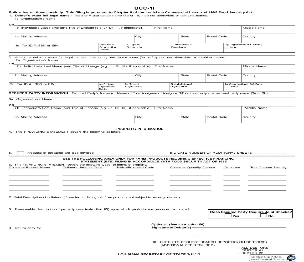 UCC Financing Statement (Pursuant To Chapter 9 Of The Commercial Laws) {UCC1F} | Pdf Fpdf Doc Docx | Louisiana