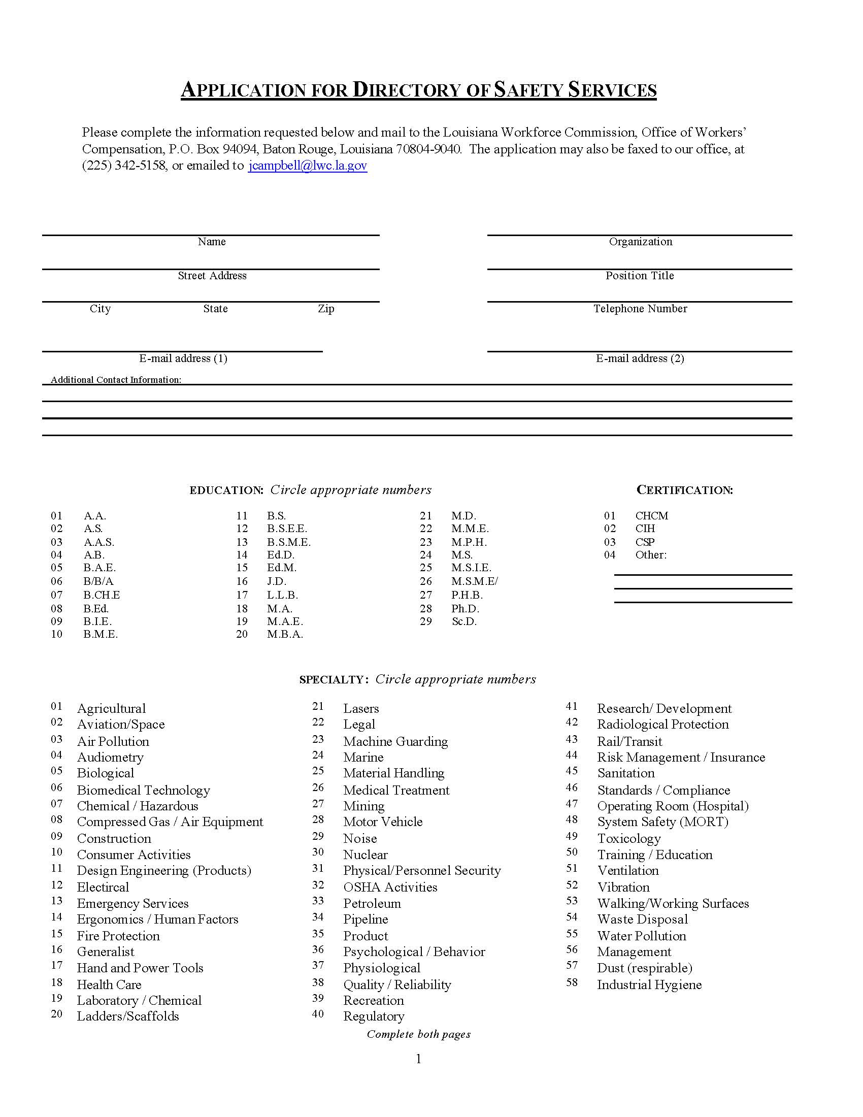 Application For Directory Of Safety Services | Pdf Fpdf Doc Docx | Louisiana