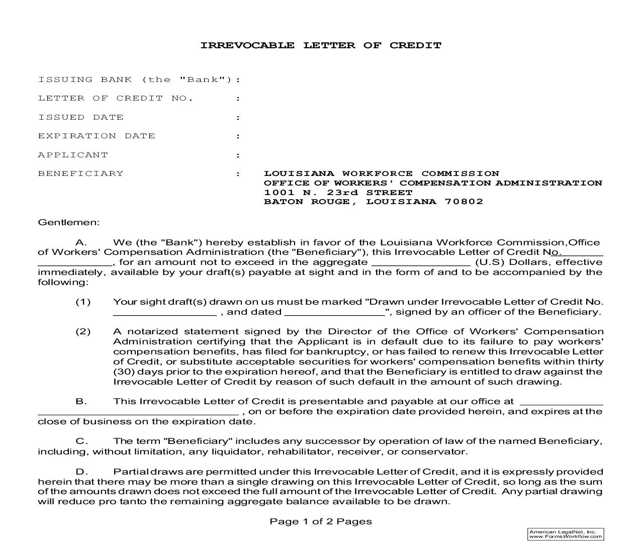 Irrevocable Letter Of Credit | Pdf Fpdf Doc Docx | Louisiana