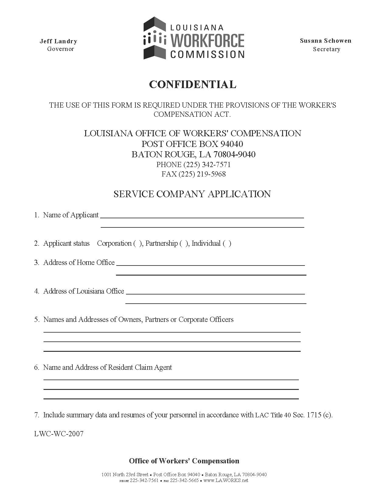 Service Company Application {WC 2007} | Pdf Fpdf Doc Docx | Louisiana