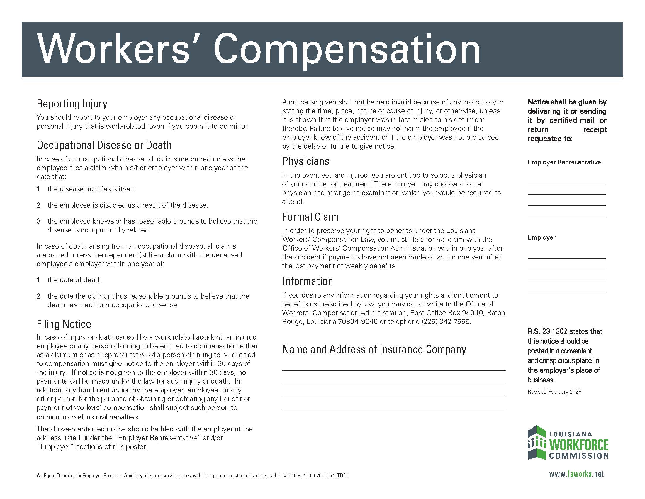 Workers Compensation (Notice) | Pdf Fpdf Docx | Louisiana