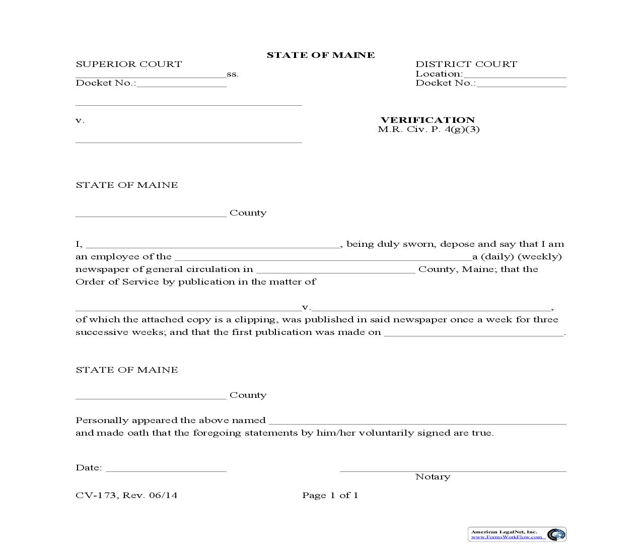 Verification Of Service By Publication {CV-173} | Pdf Fpdf Doc Docx | Maine