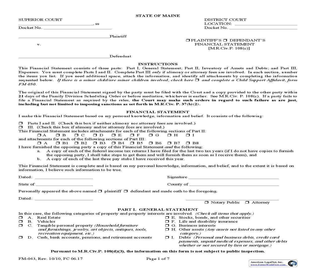 Financial Statement {FM-043} | Pdf Fpdf Doc Docx | Maine