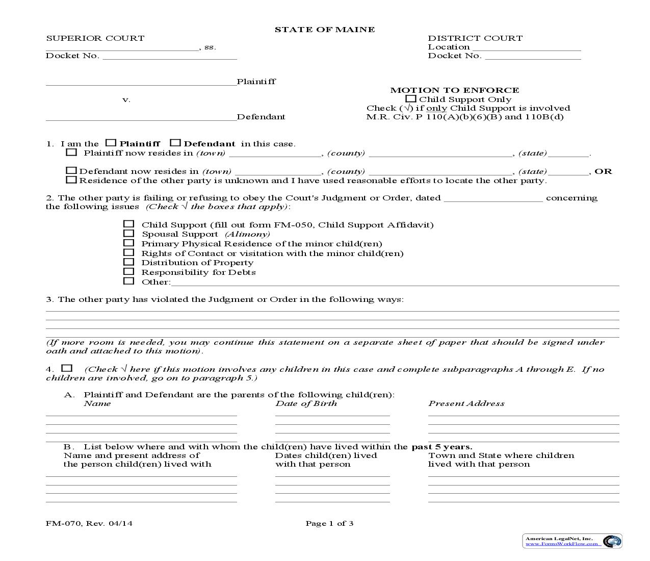 Motion To Enforce {FM-070} | Pdf Fpdf Doc Docx | Maine
