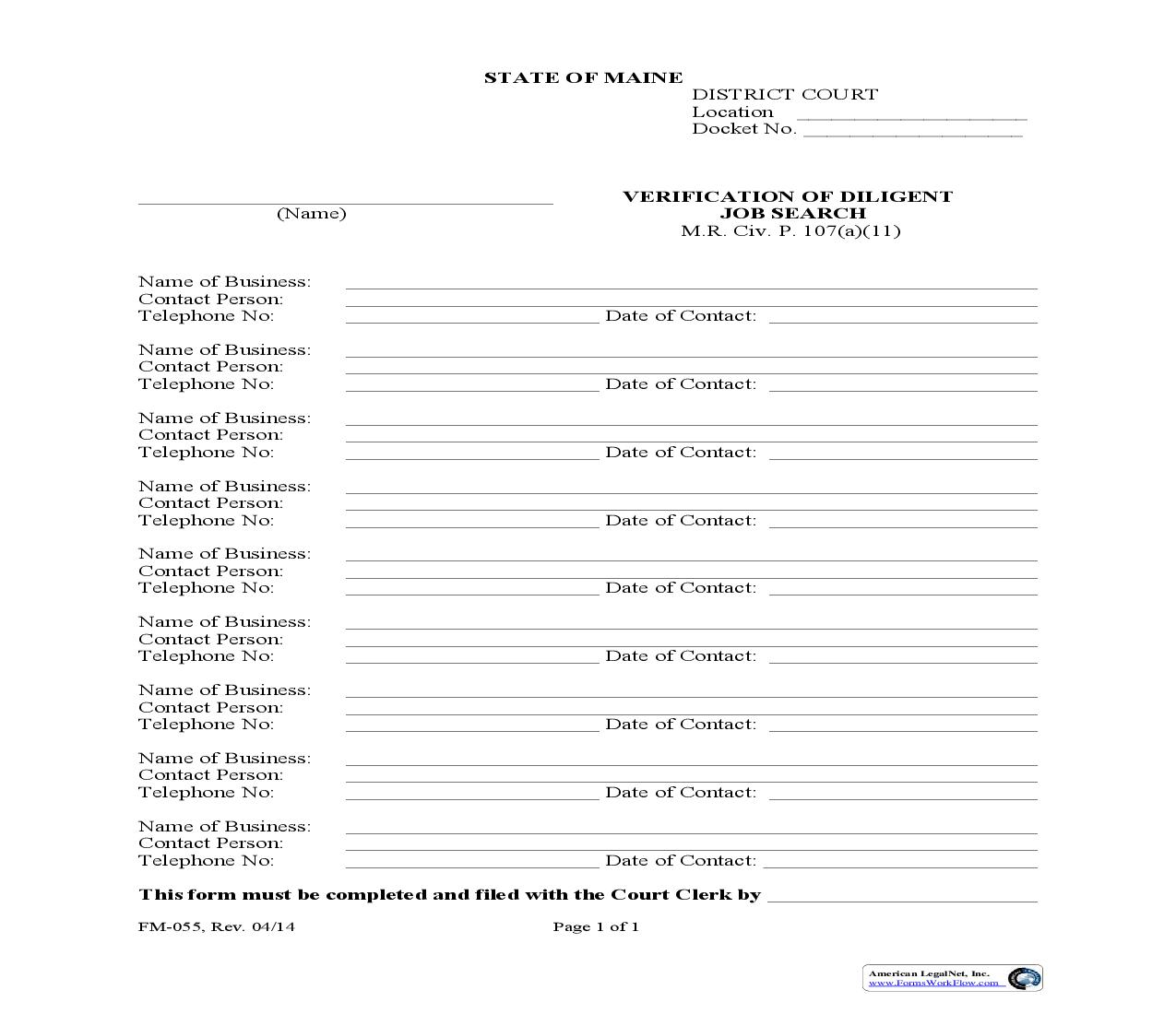 Verification Of Diligent Job Search {FM-055} | Pdf Fpdf Doc Docx | Maine