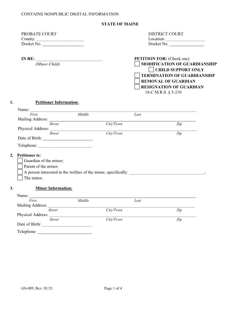 Petition For Mod Term Rem Resign Of Guardian {GS-009} | Pdf Fpdf Doc Docx | Maine