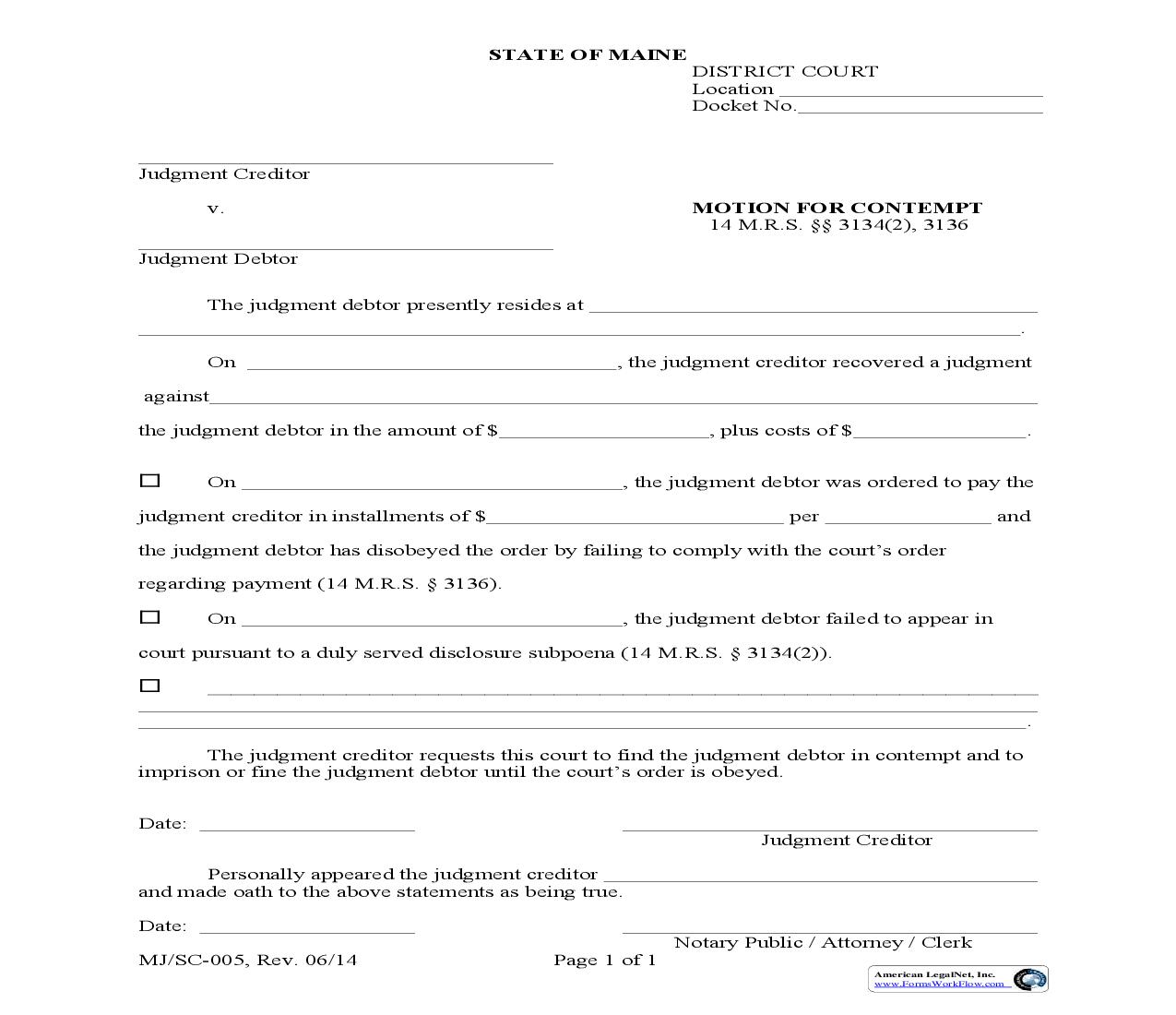 Motion For Contempt {MJ-SC-005} | Pdf Fpdf Doc Docx | Maine