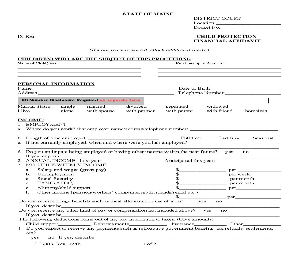 Child Protection Financial Affidavit {PC-003} | Pdf Fpdf Doc Docx | Maine