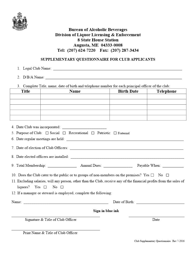 Club Questionnaire | Pdf Fpdf Docx | Maine