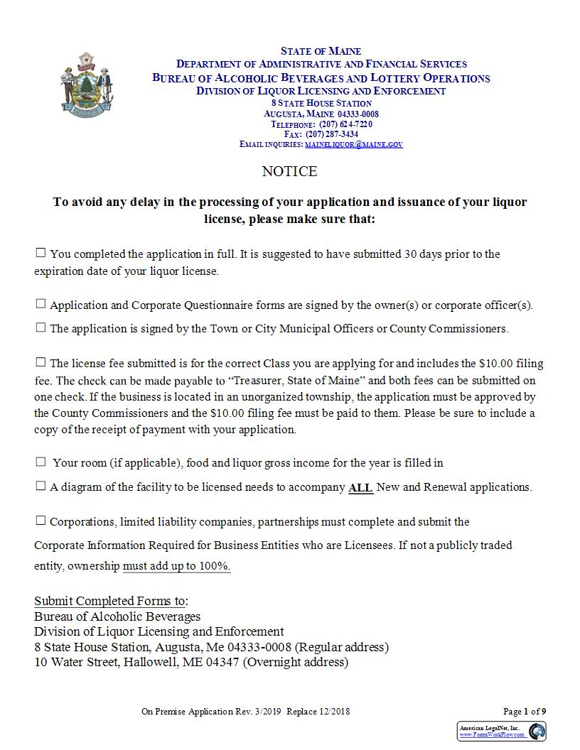 On Premise License Application New And Renewals | Pdf Fpdf Docx | Maine