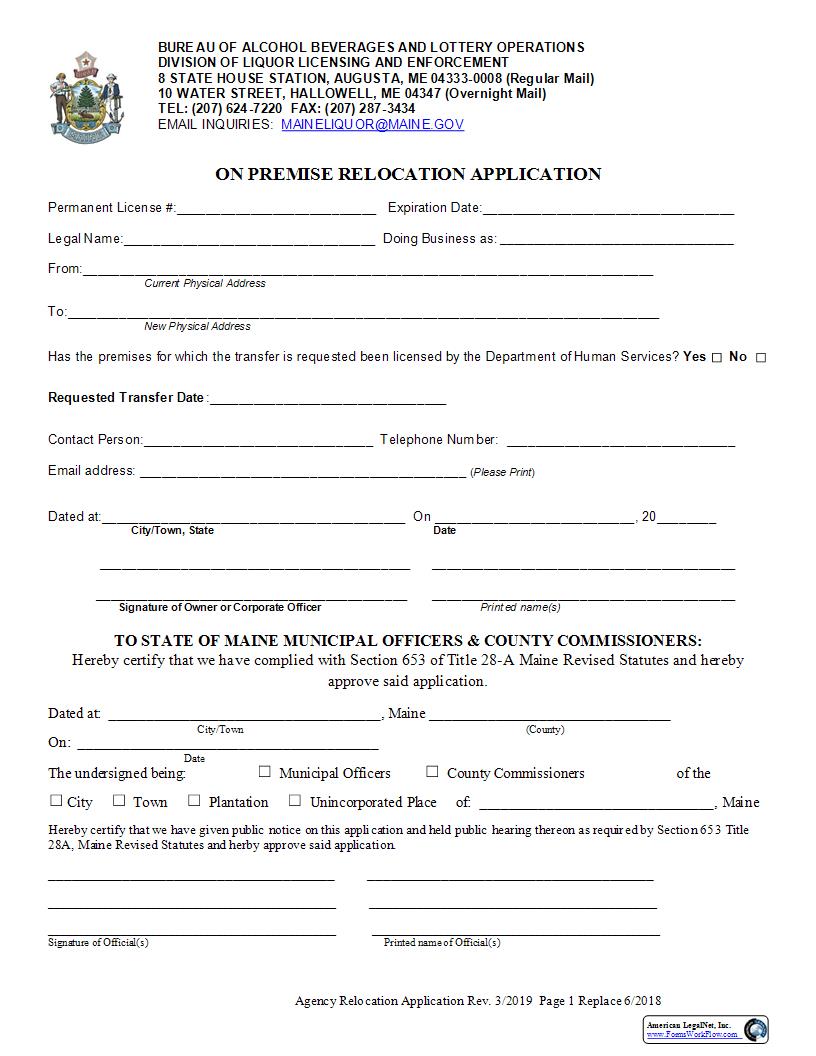 On Premise Relocation Application | Pdf Fpdf Docx | Maine
