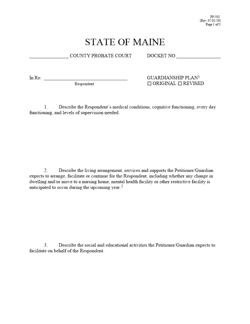 Guardianship Plan {PP-502} | Pdf Fpdf Doc Docx | Maine