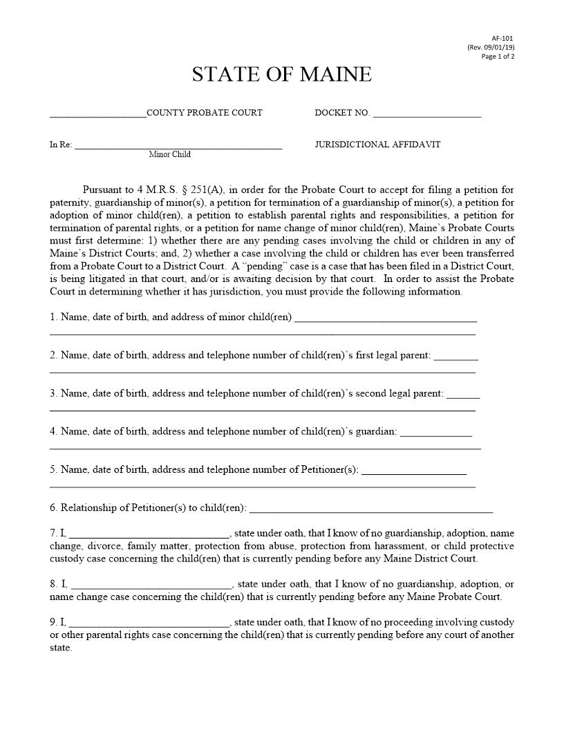 Juridictional Affidavit | Pdf Fpdf Doc Docx | Maine